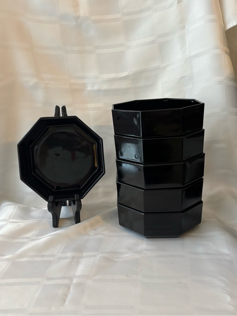 Vintage Arcoroc France Octime Black Octagon Bowls 145mm - Set of 6 MCM